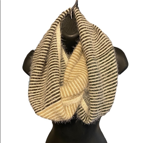 Look Accessories - Look Women's Green and Tan Striped Infinity Scarf - OS